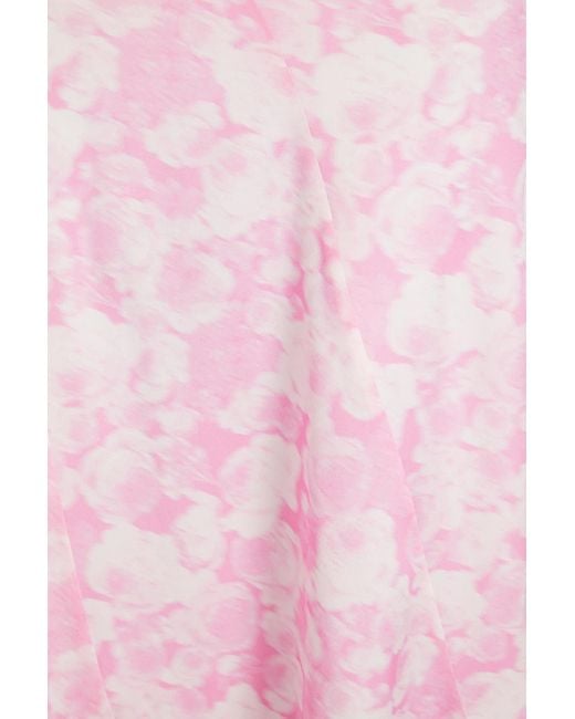 Ganni Pink Floral-print Stretch-silk Satin Maxi Skirt