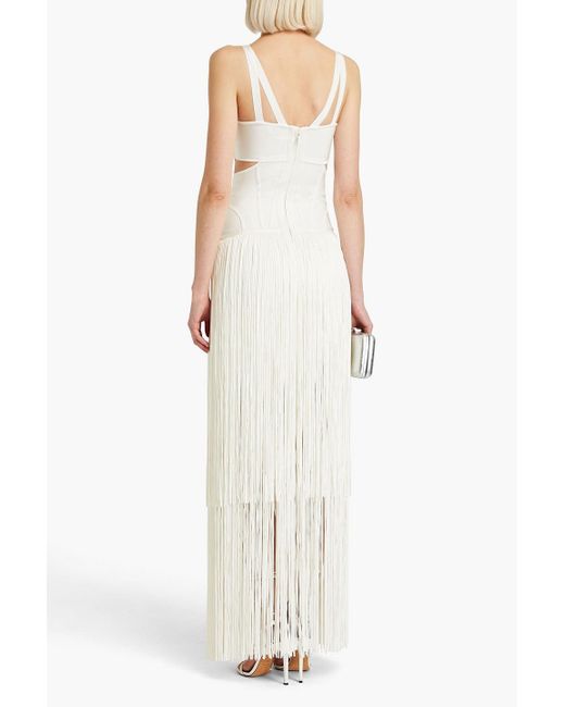 Hervé Léger White Cutout Fringed Bandage Gown
