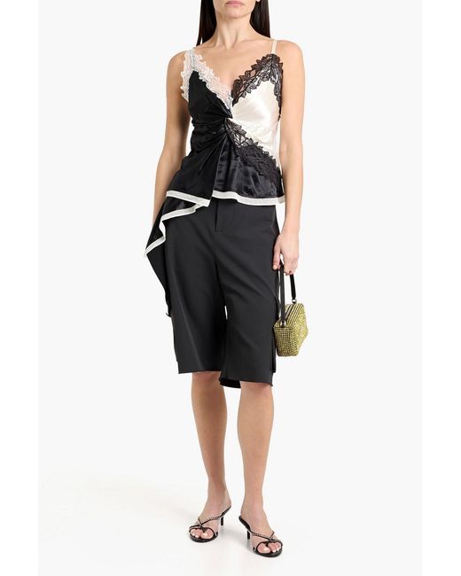 3.1 Phillip Lim Black Draped Lace-Trimmed Satin Camisole