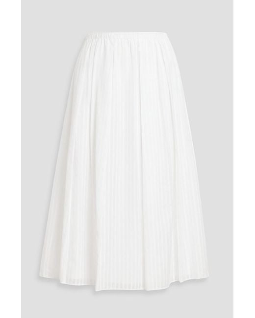Theory White Pleated Cotton-Jacquard Midi Skirt