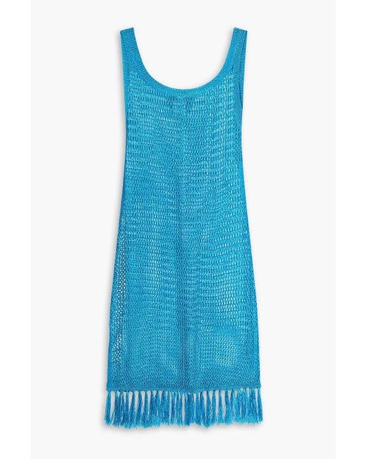 Dodo Bar Or Blue Matana minikleid aus metallic-häkelstrick mit fransen