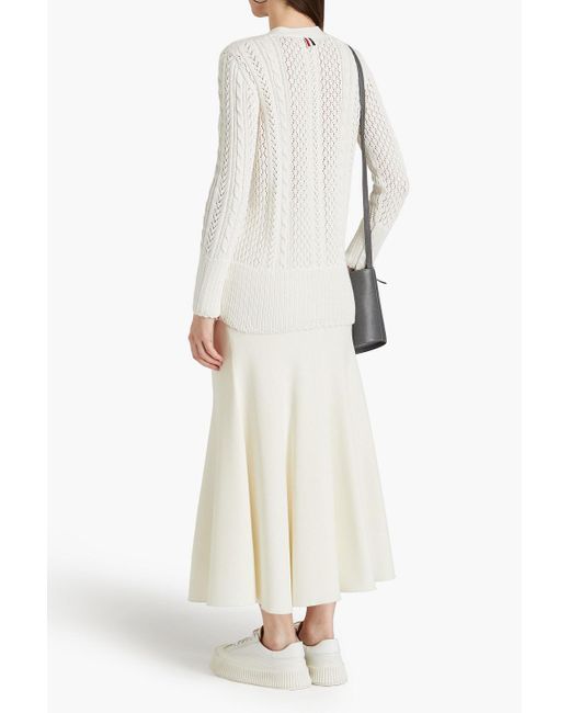 Thom Browne White Cable And Pointelle-knit Cotton Cardigan