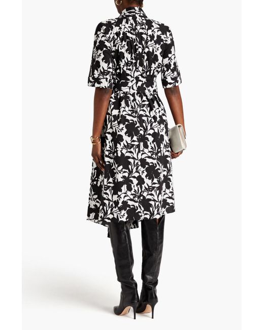 Adam Lippes White Asymmetric Printed Cotton-blend Poplin Midi Dress