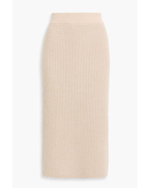 Brunello Cucinelli Natural Sequin-Embellished Cashmere And Silk-Blend Midi Skirt