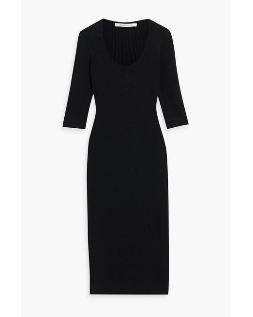 Another Tomorrow Black Ribbed Wool-blend Dress