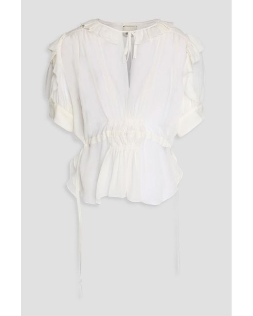 Isabel Marant White Annaelle Ruffled Silk-Georgette Top
