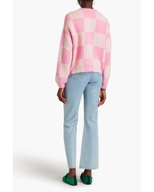 Stine Goya Pink Checked Jacquard-knit Cardigan