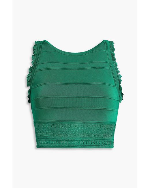 Sandro Green Cropped Ribbed-Knit Top