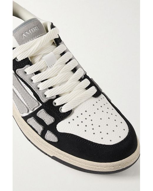 Amiri Black Skel-Top Suede-Trimmed Crystal-Embellished Leather Sneakers for men