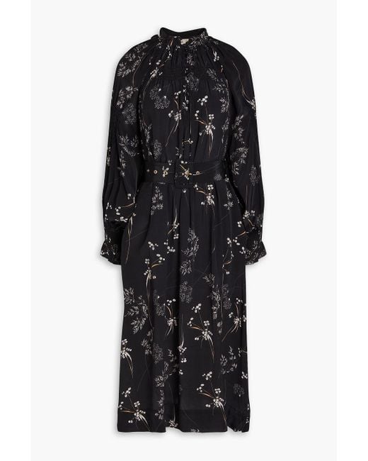 byTiMo Black Floral-print Satin Midi Dress