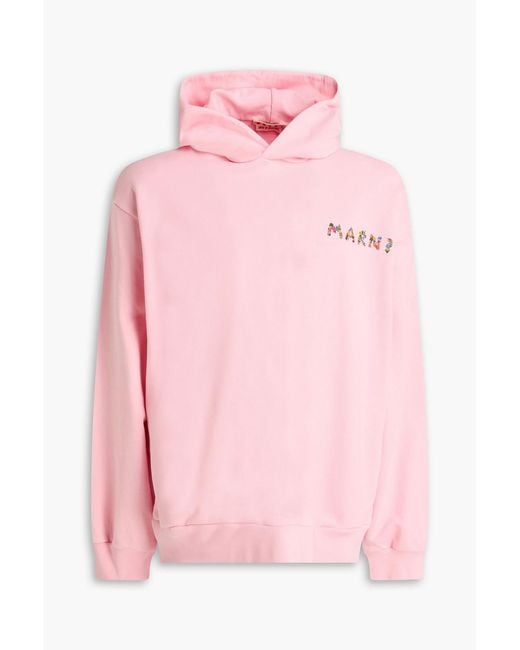 Marni Pink Printed French Cotton-Terry Hoodie for men