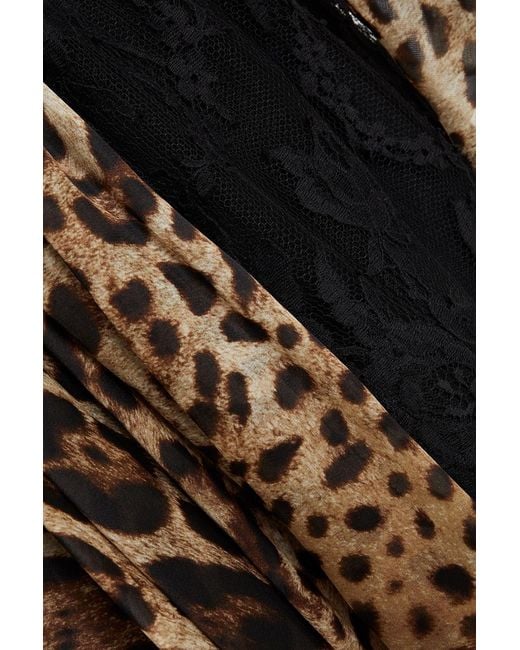 Dolce & Gabbana Black Tie-neck Leopard-print Silk-blend Voile And Lace Midi Dress