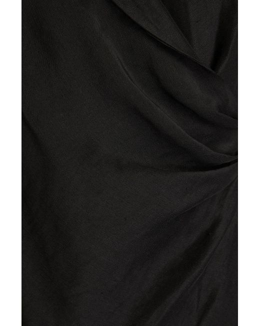 Sandro Black Clarence Wrap-effect Slub Woven Midi Dress