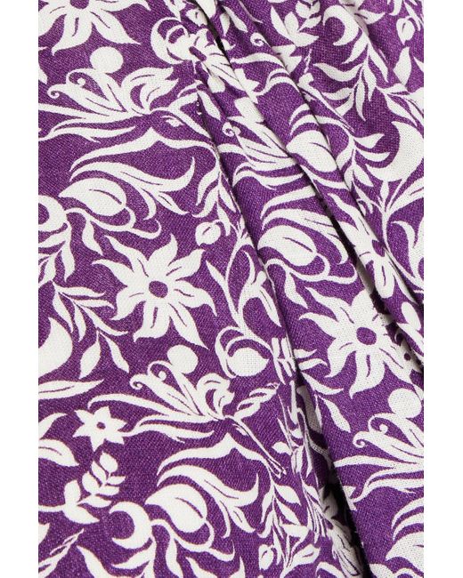 Maje Purple Cutout Floral-print Linen-blend Mini Dress