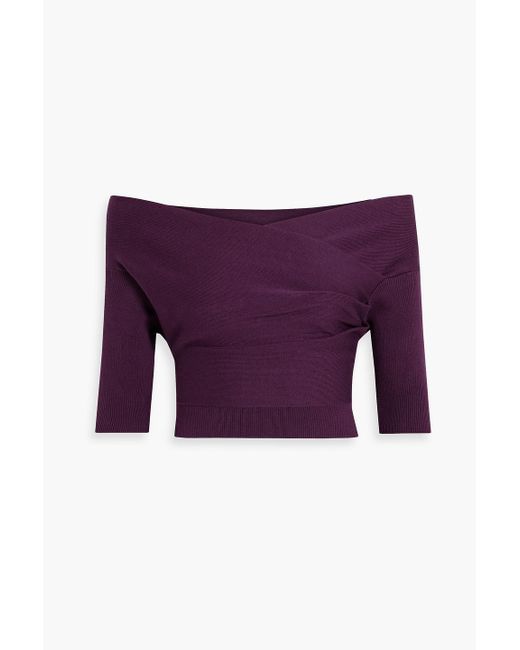 Michelle Mason Purple Off-the-shoulder Cropped Cotton-blend Top
