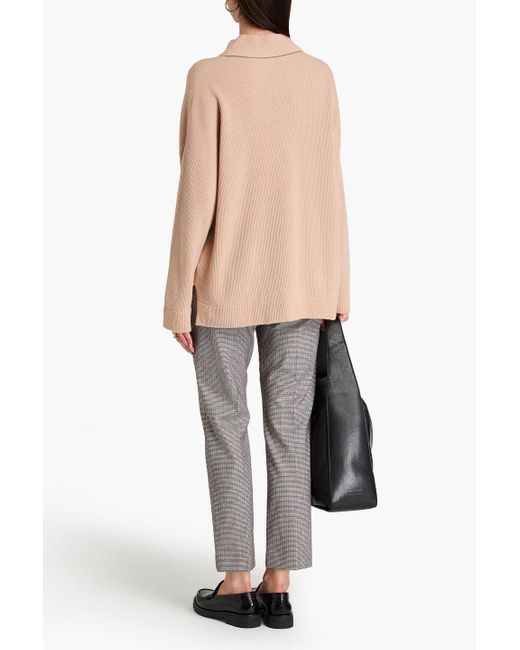 Brunello Cucinelli Natural Bead-embellished Ribbed Cashmere Turtleneck Sweater