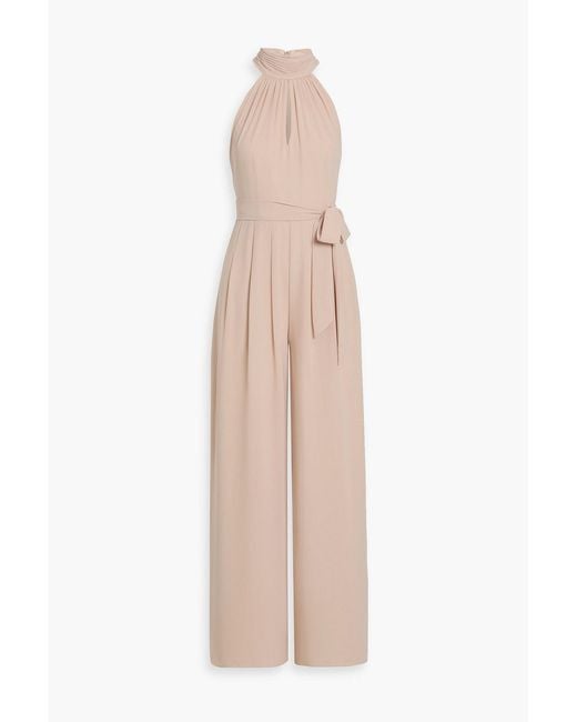 Mikael Aghal Natural Pleated Crepe De Chine Wide-Leg Jumpsuit