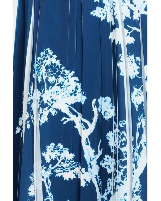 Erdem Blue Pleated Floral-print Crepe Midi Skirt