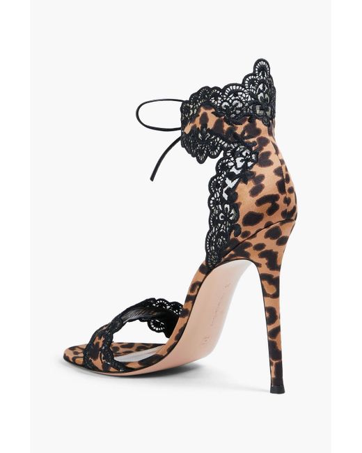 Gianvito Rossi Multicolor Evie Lace-trimmed Leopard-print Satin Sandals
