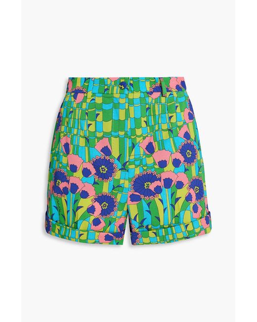 Dolce & Gabbana Green Printed Wool-blend Twill Shorts