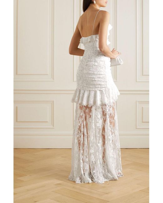 Alessandra Rich White Embellished Ruffled Cotton-blend Lace Gown