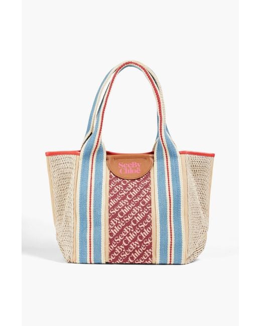 See By Chloé White Logo-print Jacquard And Canvas Tote