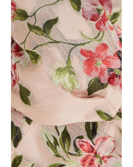 Dolce & Gabbana Pink Cold-shoulder Metallic Floral-jacquard Dress