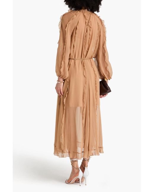 Zimmermann Natural Belted Ruffled Silk-Georgette Midi Dress