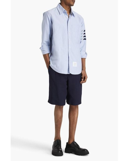Thom Browne Blue Striped Silk And Cotton-blend Oxford Shirt for men