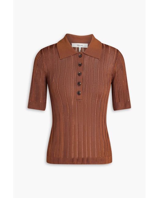 FRAME Brown Ribbed-Knit Polo Shirt