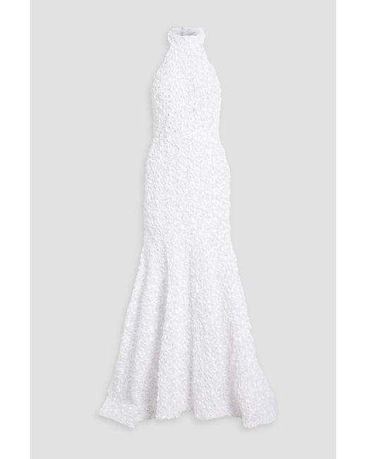 ROTATE BIRGER CHRISTENSEN White Floral-appliquéd Satin Bridal Gown