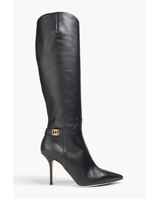 Dolce & Gabbana Black Suede Leather Knee High Boots Shoes