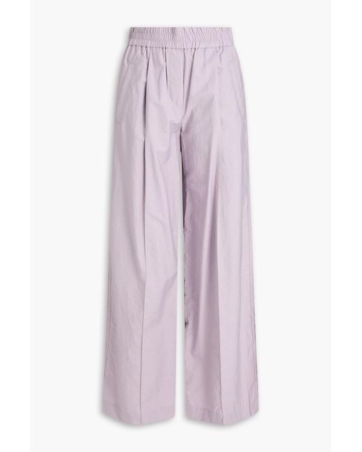 Brunello Cucinelli Purple Pleated Cotton-Blend Wide-Leg Pants