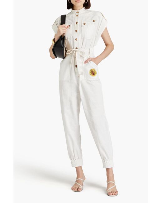 Zimmermann White Appliquéd Cotton Jumpsuit