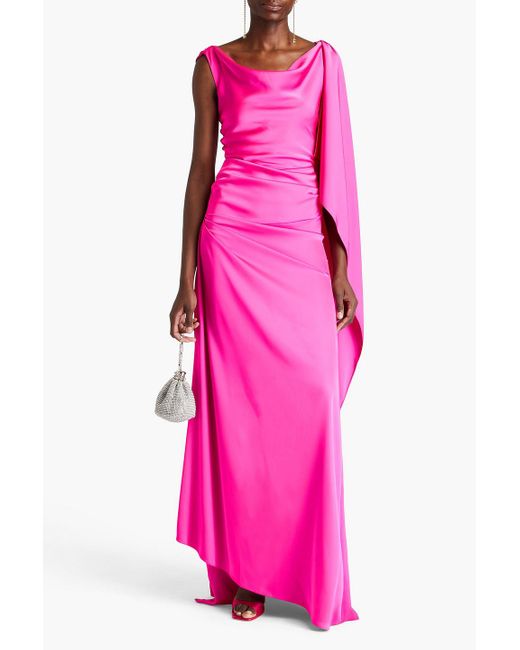 Rhea Costa Pink Cora Draped Satin Gown