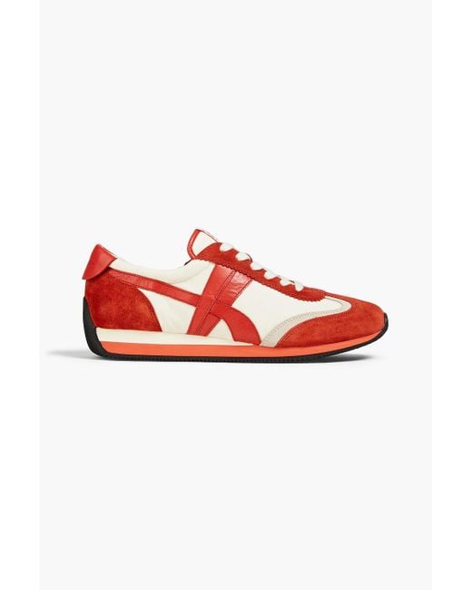 Tory Burch Red Hank Suede And Shell Sneakers