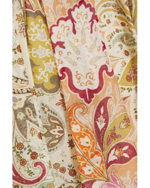 Etro Natural Ruffled Paisley-print Cotton And Silk-blend Voile Maxi Skirt