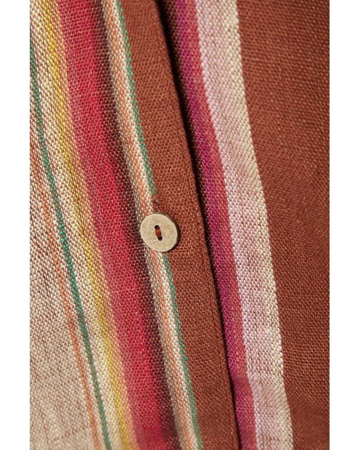 Miguelina Red Briar Fringed Striped Linen Shirt