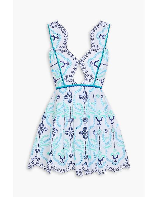 Charo Ruiz Blue Peggy Embroidered Cotton-Blend Mini Dress