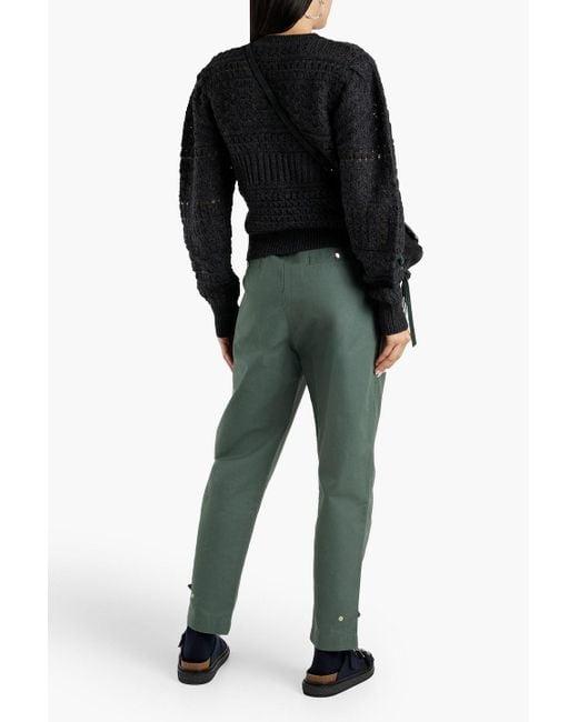 Isabel Marant Green Pulcie Suede-trimmed Cotton Tapered Pants