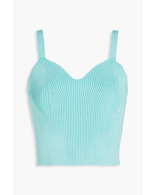 Vince Blue Cropped Ribbed-knit Tank