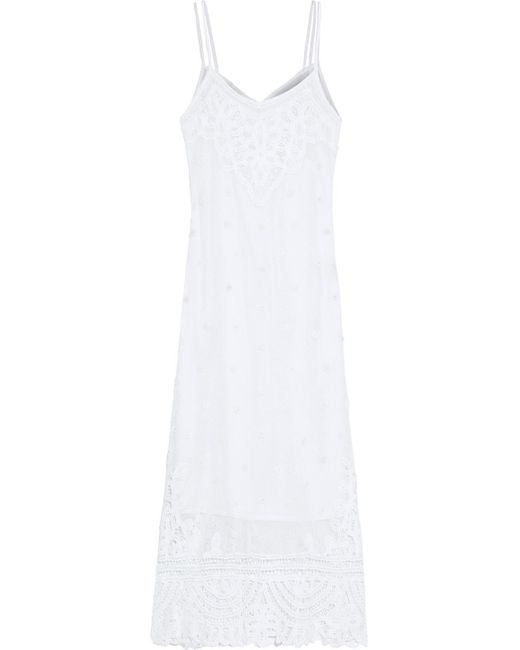 LoveShackFancy White Bethan Lace-paneled Open-knit Cotton Midi Slip Dress