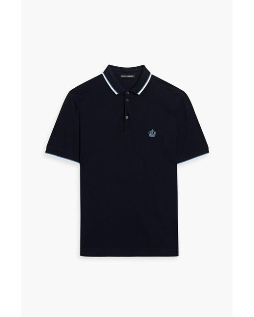 Dolce & Gabbana Blue Embroidered Cotton-piqué Polo Shirt for men