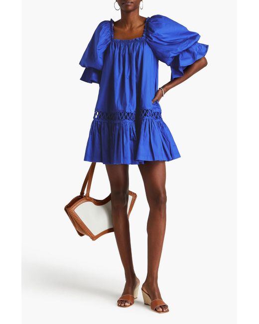 Aje. Blue Inspiration Lattice-trimmed Cotton-poplin Mini Dress