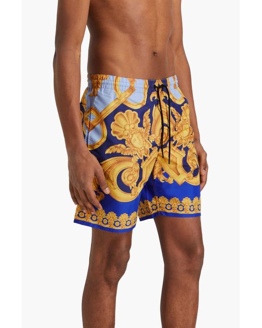 Versace Blue Mid-length Printed Swim Shorts for men