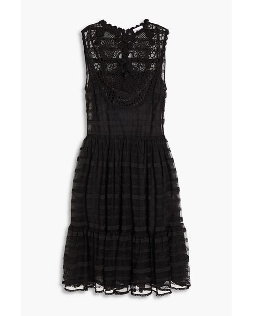 RED Valentino Black Macramé-trimmed Point D'esprit Mini Dress