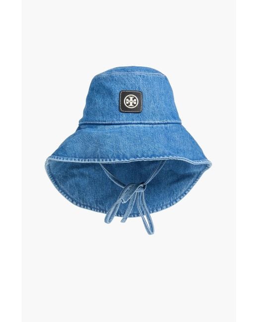 Tory Burch Blue Fischerhut aus denim mit applikationen