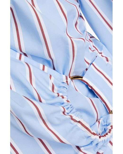 Veronica Beard Blue Ozzie Wrap-effect Striped Cotton-blend Poplin Top