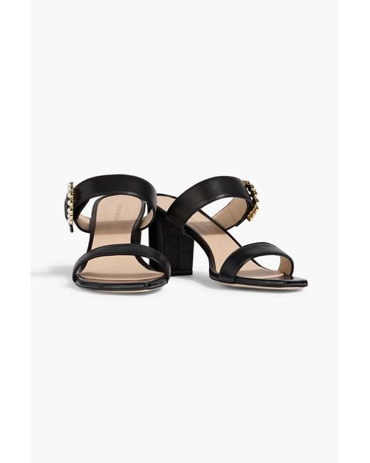 Stuart Weitzman Black Piper 75 Faux Pearl-embellished Leather Mules