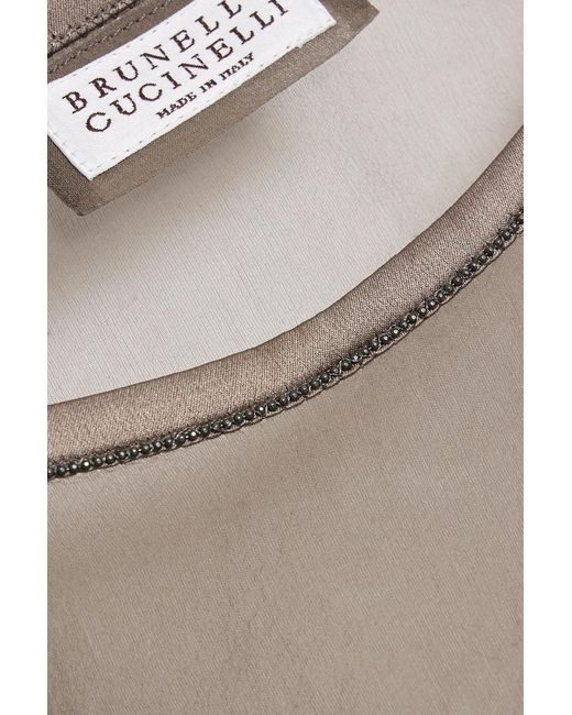 Brunello Cucinelli Brown Bead-embellished Silk-chiffon Top